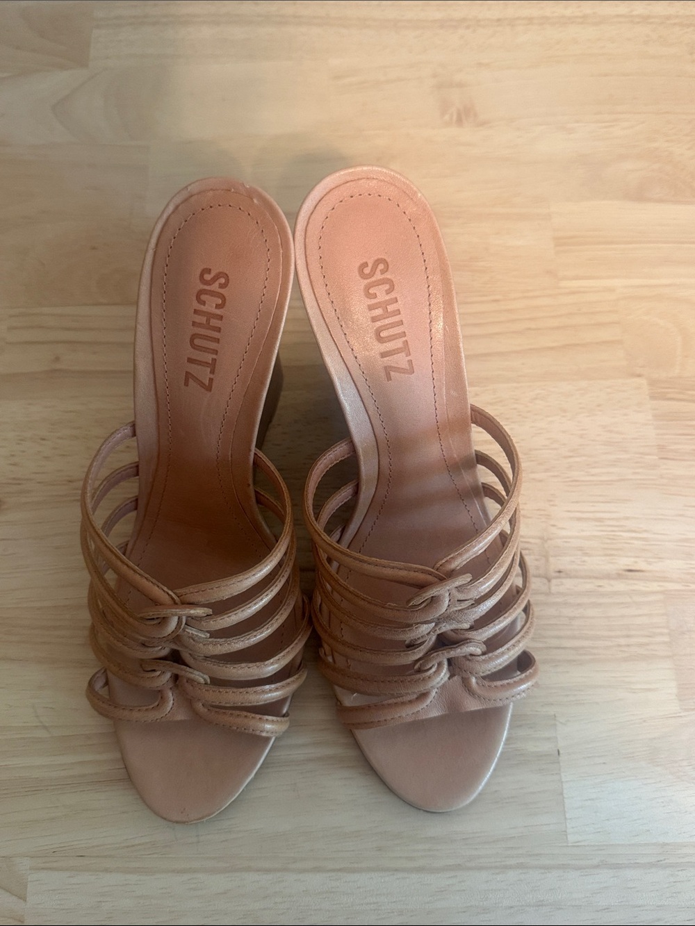 SCHUTZ Blush Nude Strappy Slide Heels